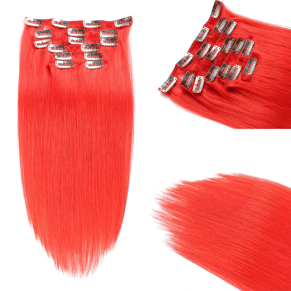 Pink Red Purple Indian Raw 613 Human Hair Bundles Extensions Clips